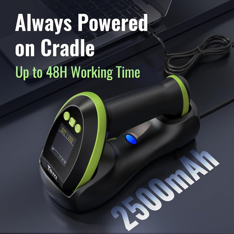 Tera Barcode Scanner Wireless with Screen: Pro Version 1D 2D QR with Setting Keypad Charging Cradle Works with Bluetooth 2.4G Wireless USB Wired Handheld Bar Code Reader HW0009 Green - Image 3